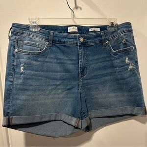 Wonderly Blue Distressed Jean Shorts Mid Rise 18W